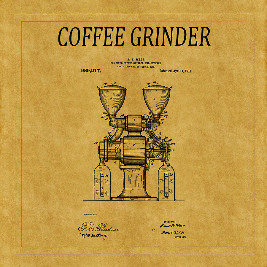 Coffee Photograph - Coffee Grinder Patent 1 by Andrew Fare