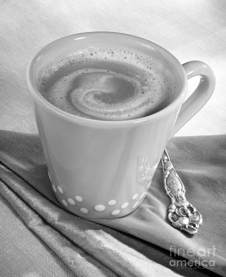 Coffee Photograph - Coffee in Tall Yellow Cup Black and White by Iris Richardson