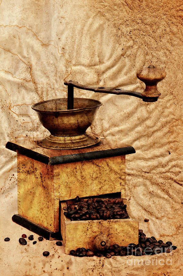 Coffee Mill And Beans In Grunge Style Photograph by Michal Boubin