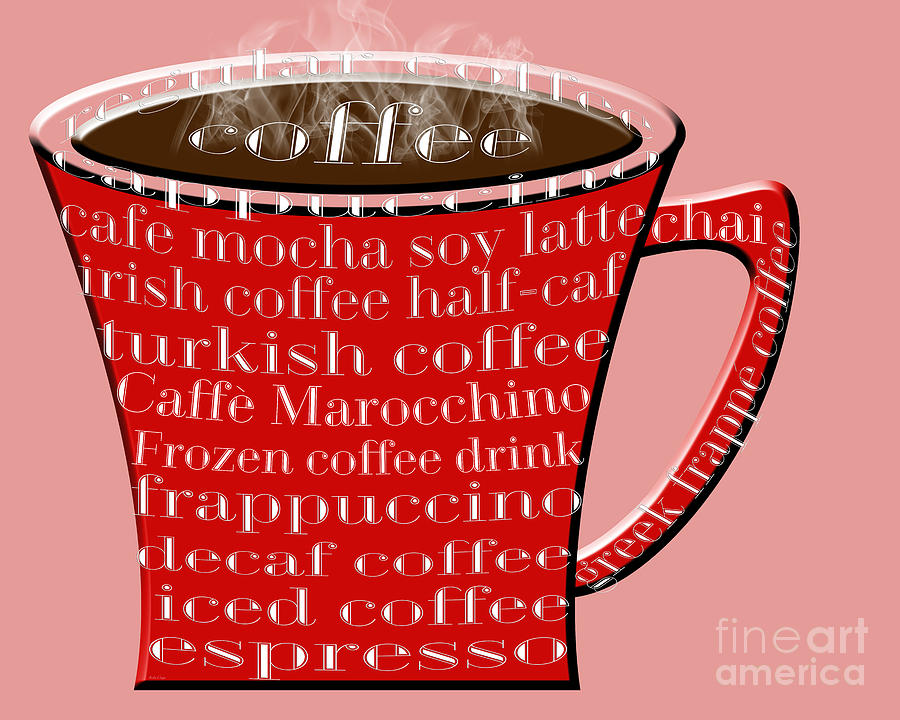 Coffee Mug Red Typography Digital Art by Andee Design