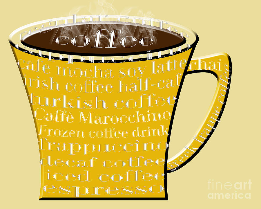 Coffee Mug Yellow Typography Digital Art by Andee Design