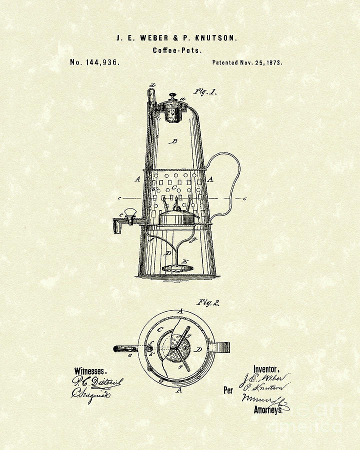 Coffee Pot 1873 Patent Art Drawing by Prior Art Design