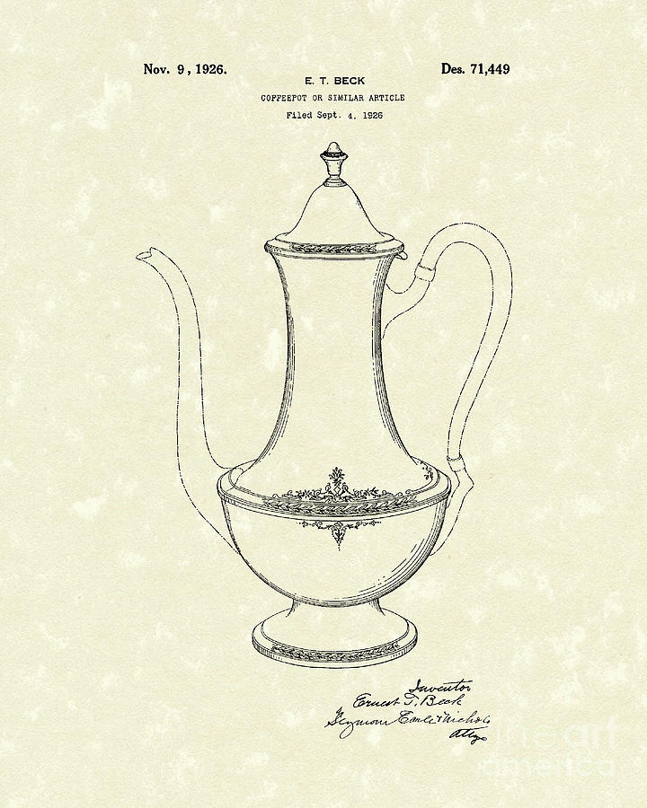 Coffee Pot 1926 Patent Art Drawing by Prior Art Design