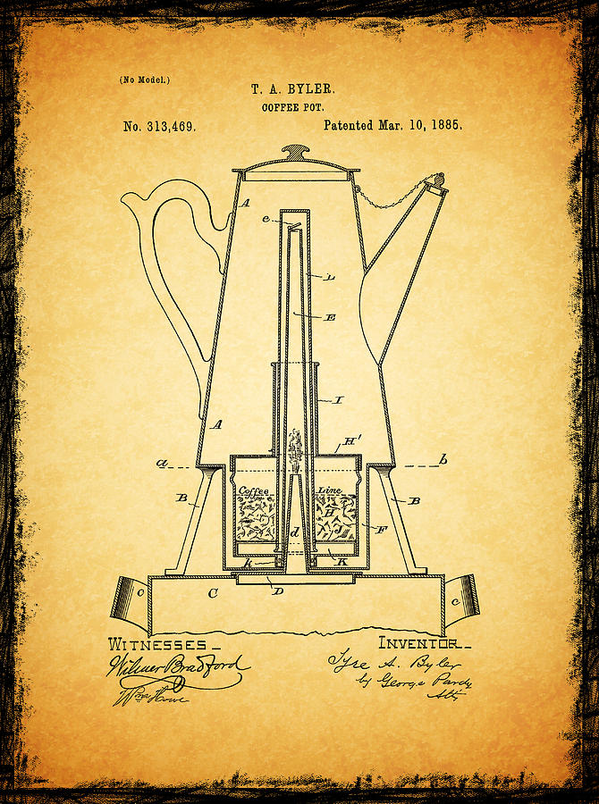 Coffee Pot Patent 1885 Photograph by Mark Rogan