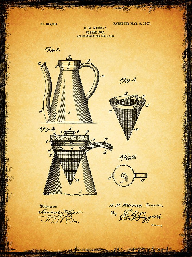 Coffee Pot Patent 1907 Photograph by Mark Rogan