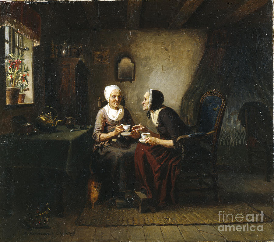Coffee sisters Painting by Adolph Tidemand