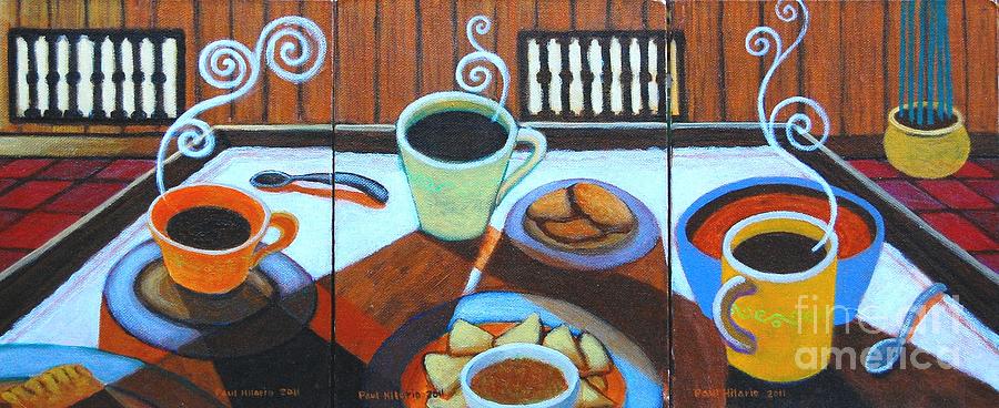 Coffee study triptych all three together Painting by Paul Hilario