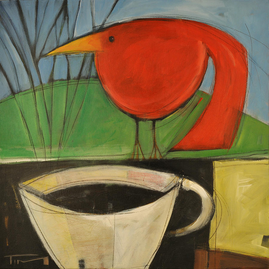 coffee with red bird II Painting by Tim Nyberg