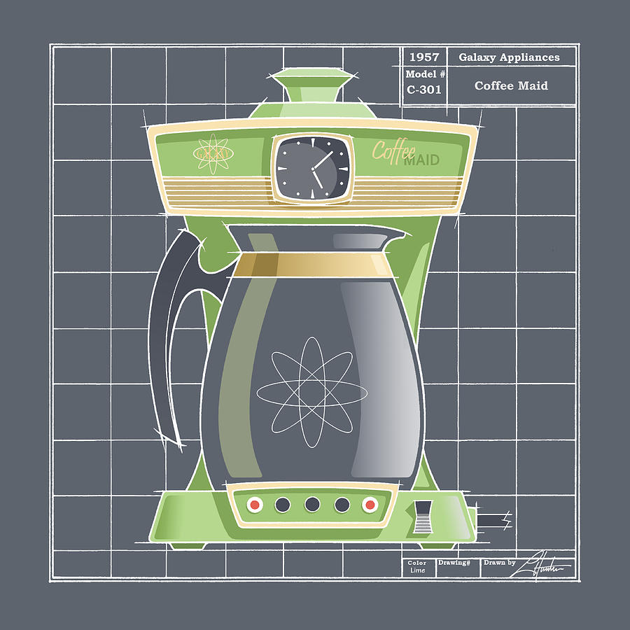 CoffeeMaid -lime Drawing by Larry Hunter