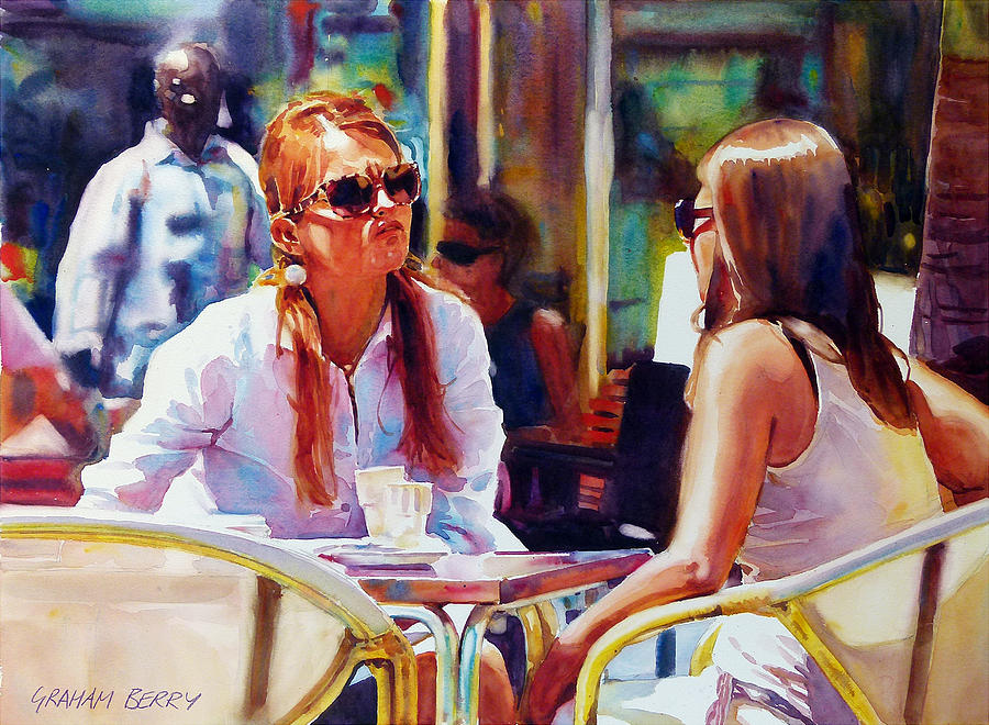 Girls Painting - Coffees in the sun by Graham Berry