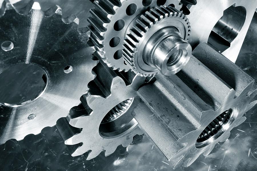 Monochrome Photograph - Cogs And Gears by Christian Lagerek/science Photo Library