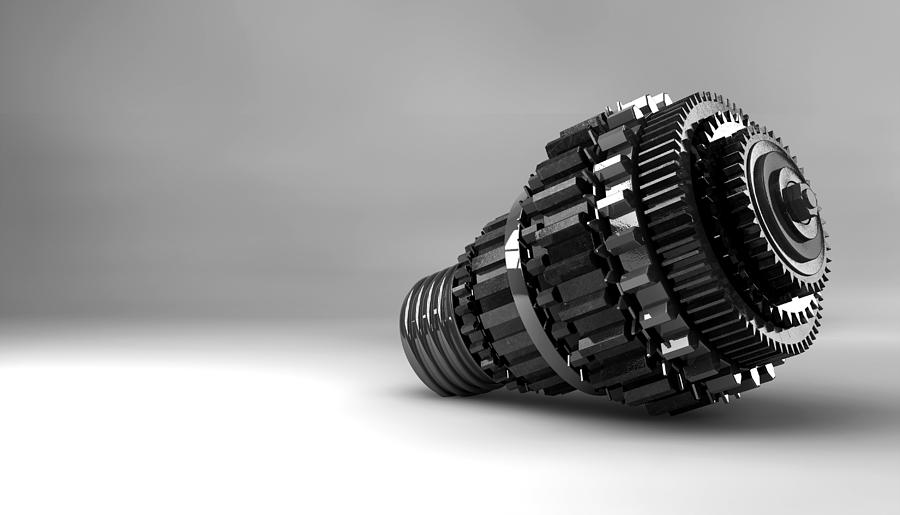 Device Digital Art - Cogwheel Lightbulb Shape Concept by Allan Swart
