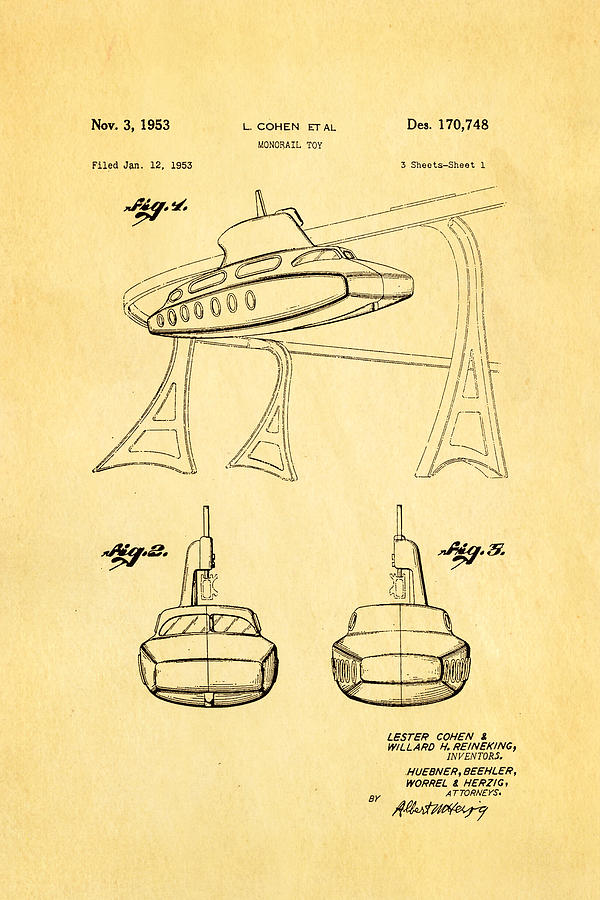 Toy Photograph - Cohen Monorail Toy Patent Art 1953 by Ian Monk