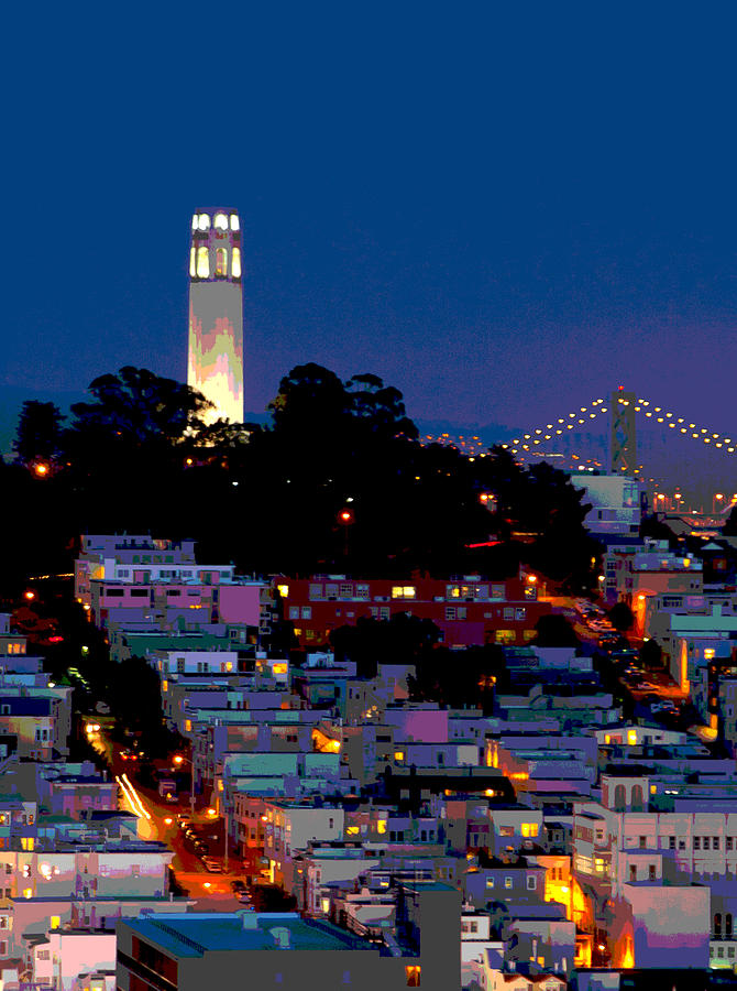 San Francisco Photograph - Coit Tower at night by Frank Tozier