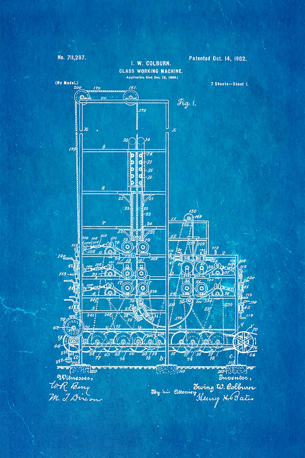 Vintage Photograph - Colburn Flat Glass Working Machine Patent Art 1902 Blueprint by Ian Monk