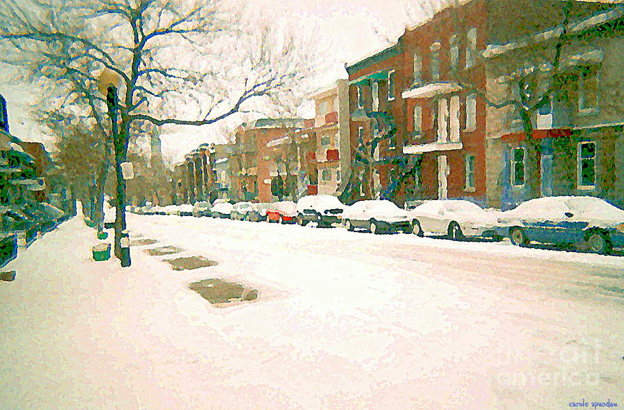 Cold Day In Montreal Pointe St Charles Art Winter Cityscene Painting After Big Snowfall Psc Cspandau Painting by Carole Spandau
