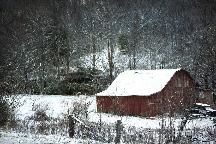 Cold Winter Barn Painting
