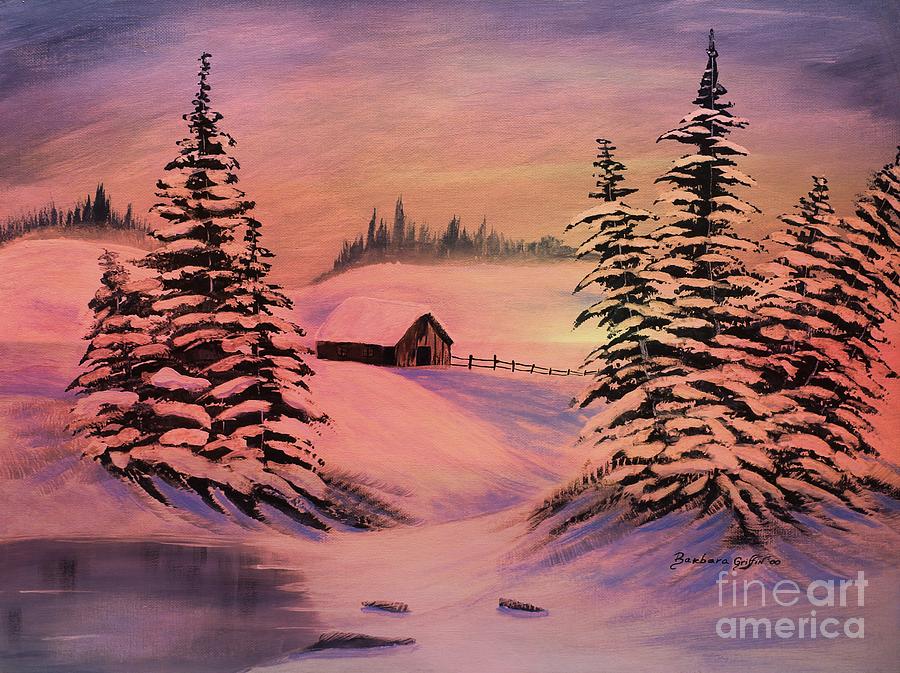 Cold Winter Sunset Painting by Barbara A Griffin