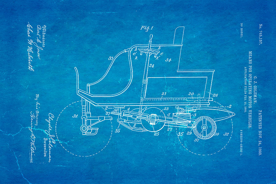 Car Photograph - Coleman Motor Vehicle Patent Art 1903 Blueprint by Ian Monk