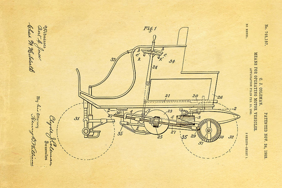 Car Photograph - Coleman Motor Vehicle Patent Art 1903 by Ian Monk