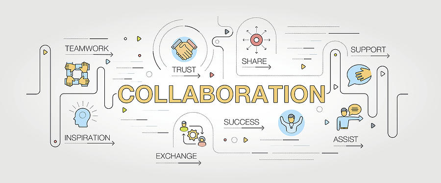 Collaboration banner and icons Drawing by Enis Aksoy