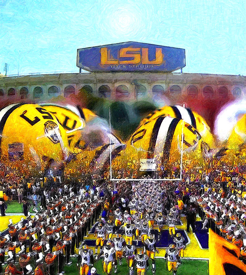 Football Painting - Collage LSU Tigers by John Farr