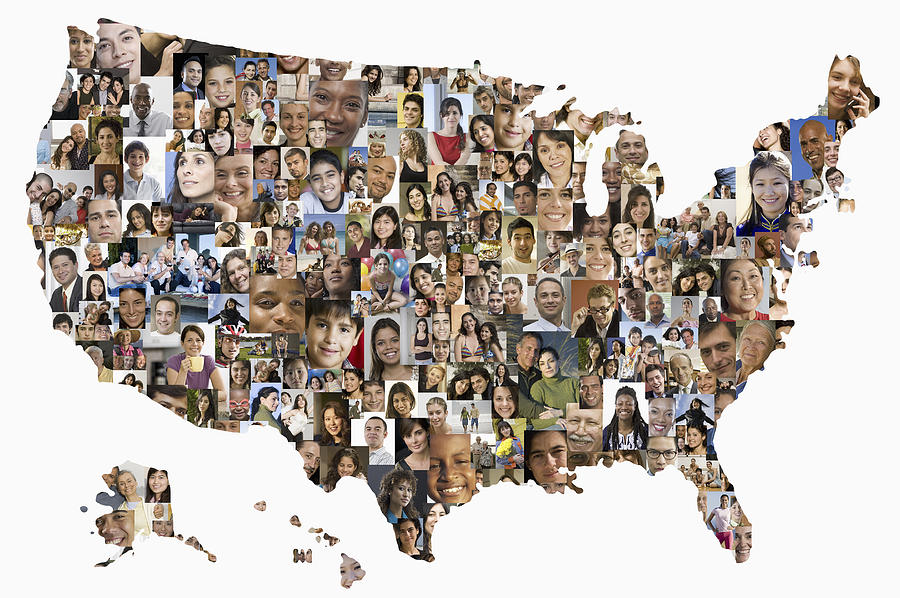 Collage of business people in shape of United States map Photograph by John M Lund Photography Inc