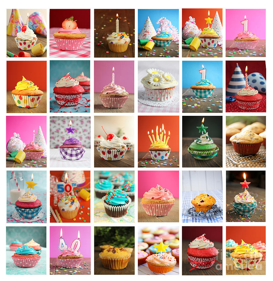 Cake Photograph - Collage of cupcakes by Isabel Poulin