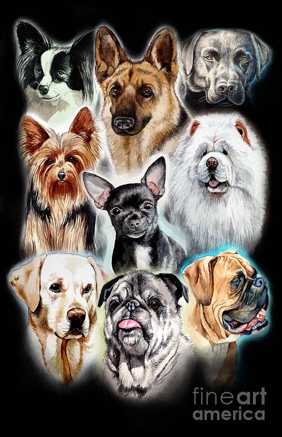 Collage of Dogs by Christopher Shellhammer Painting by Christopher Shellhammer