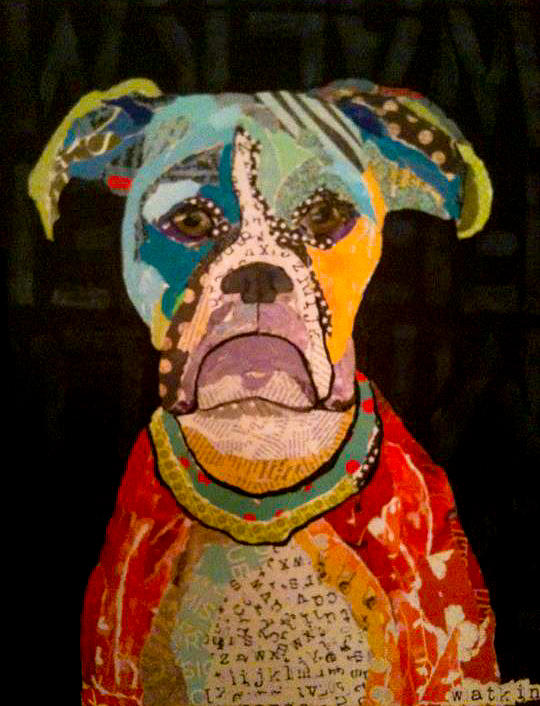 Dog Painting - Collage rescue dog by Beth Watkins