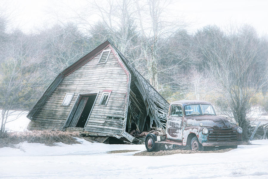 Collapsed barn and Old truck - Americana Photograph by Gary Heller