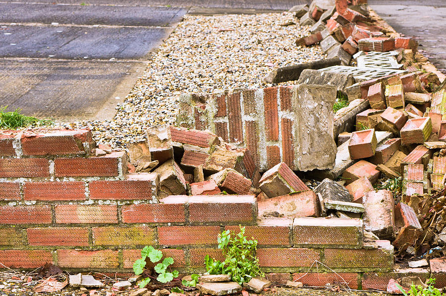 Architecture Photograph - Collapsed brick wall by Tom Gowanlock