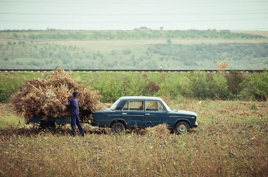 Collecting Corn With A Lada, Moldova Photograph by Jean-philippe Tournut