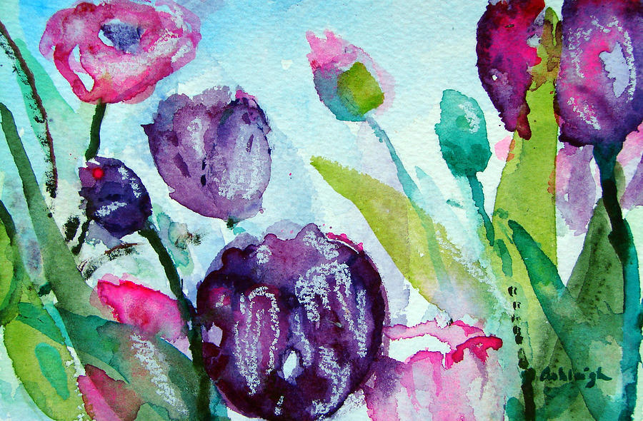 Collecting Pink and Purple Tulips Painting by Ashleigh Dyan Bayer