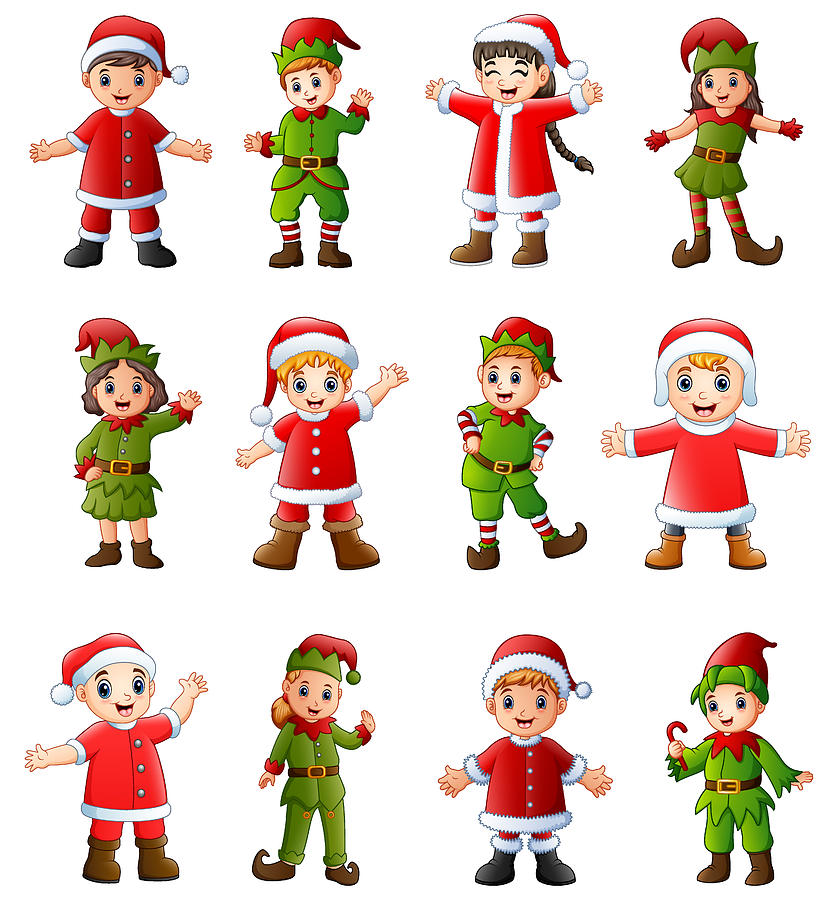 Collection Of Cartoon Santa Claus Kids And Elves In Different Poses By Dualororua