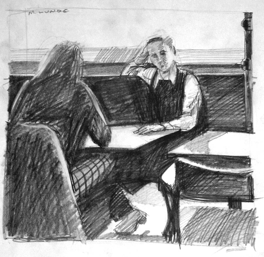 College diners Drawing by Mark Lunde