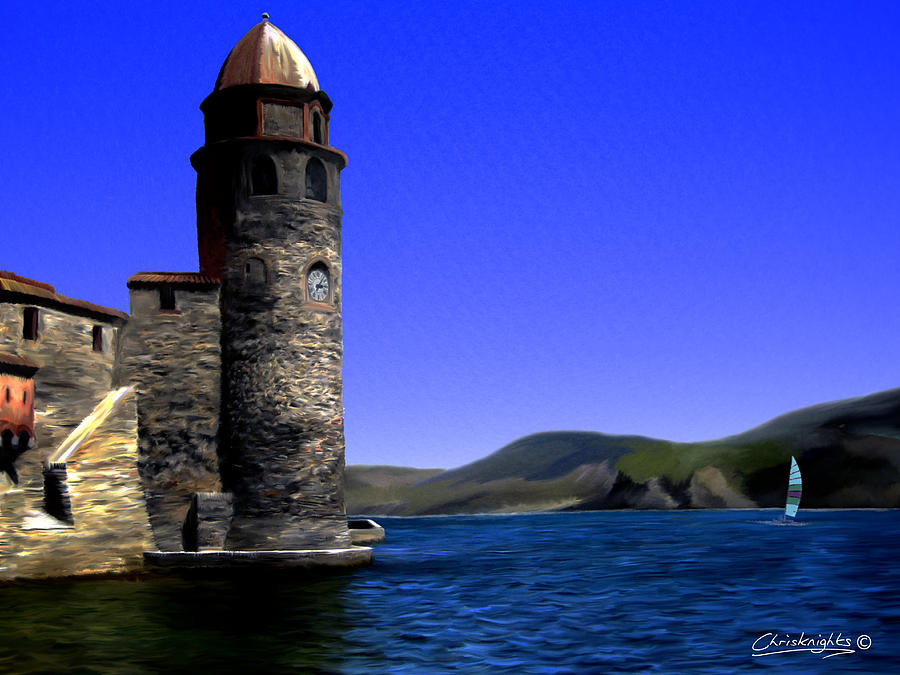 Clock Painting - Collioure Bell Tower by Chris Knights