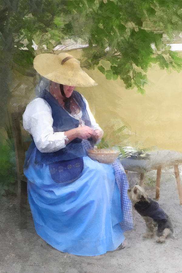 Colonial Woman with Dog Digital Art by Frances Miller