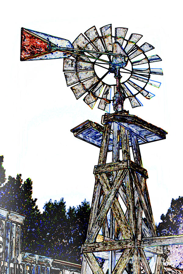 Vintage Mixed Media - Color Drawing Antique Windmill 3005.05 by M K Miller