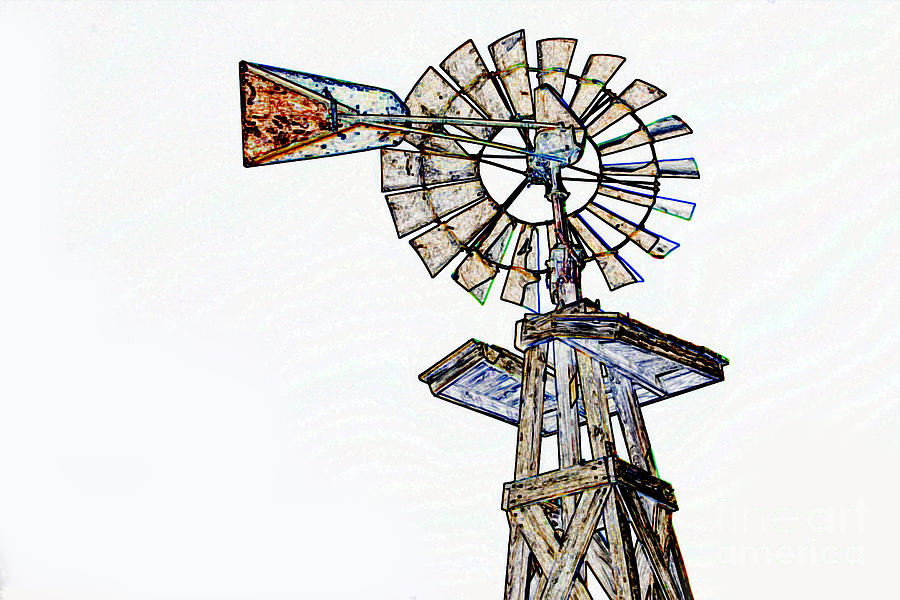 Color Drawing Of Old Windmill 3009.04 Drawing by M K Miller