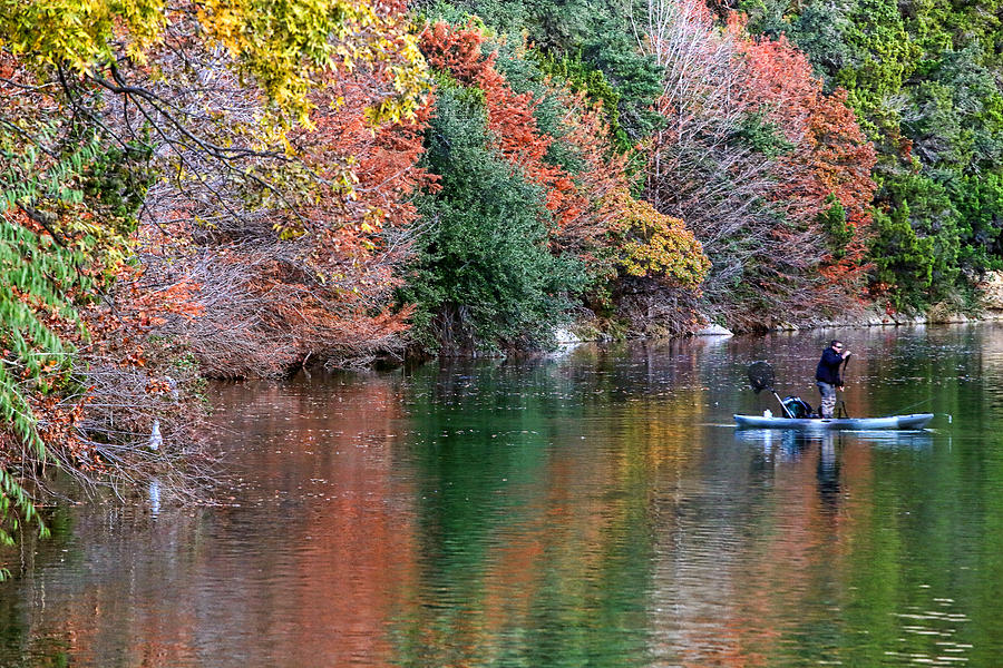Winter Photograph - Color Foliage with Fisherman by Linda Phelps