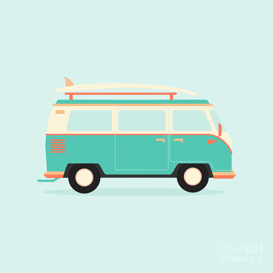 Bus Digital Art - Color Full Surfer Van Transportation by Guaxinim Bus Digital Art - Color Full Surfer Van Transportation by Guaxinim