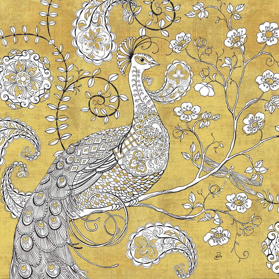 Animal Painting - Color My World Ornate Peacock I Gold by Daphne Brissonnet Animal Painting - Color My World Ornate Peacock I Gold by Daphne Brissonnet