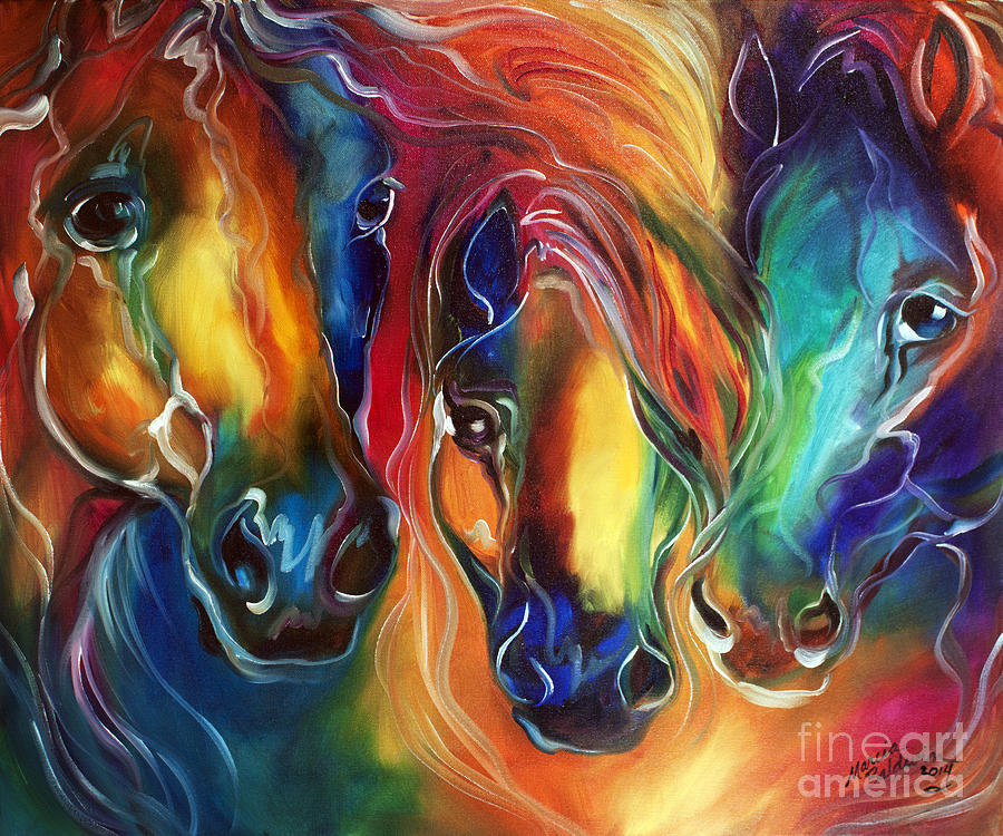 Abstract Painting - Color My World With Horses by Marcia Baldwin