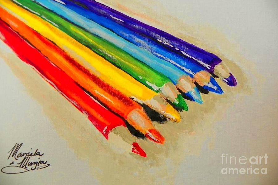 Acrylic Painting - Color Pencils by Marisela Mungia
