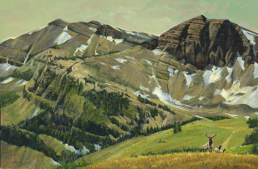 Mountain Painting - Elks Crossing Wyoming Mountains by Don  Langeneckert