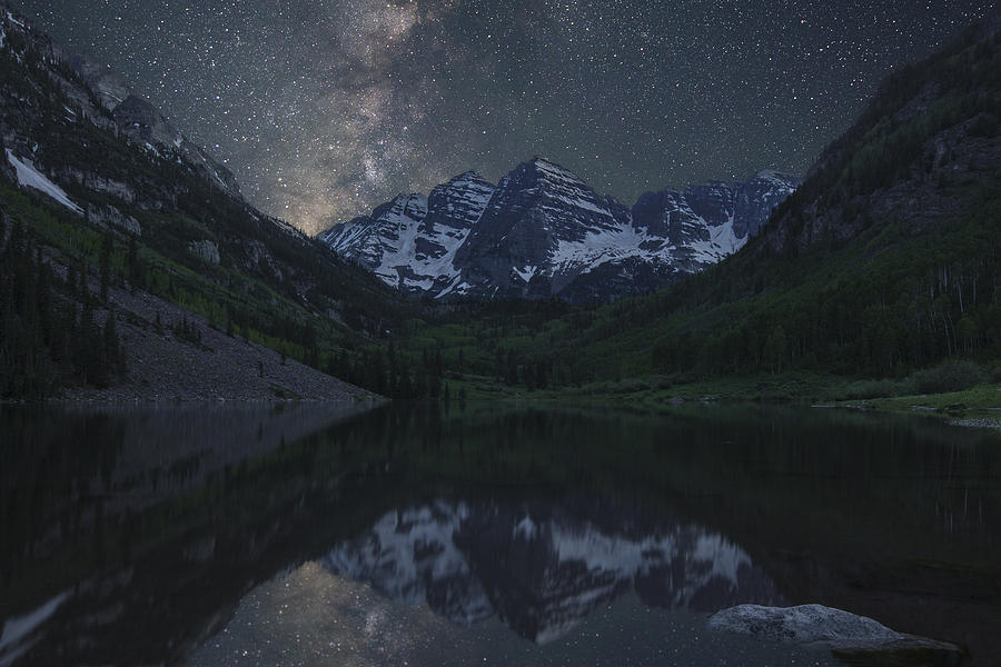 Maroon Bells Photograph - Colorado Images - The Maroon Bells Under a Summer Milky Way 2 by Rob Greebon
