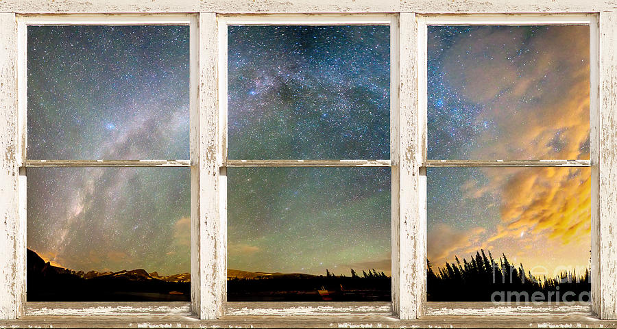 Colorado Milky Way Panorama Rustic Window View Photograph