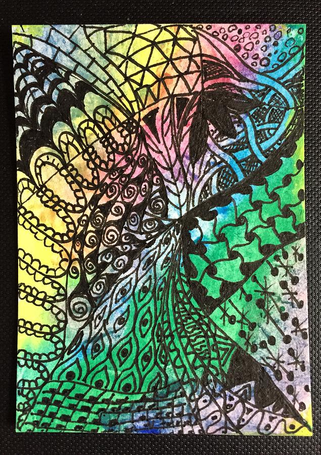 Psychedelic Mixed Media - Colorburst Freestyle Zentangle by Lauri Shorter