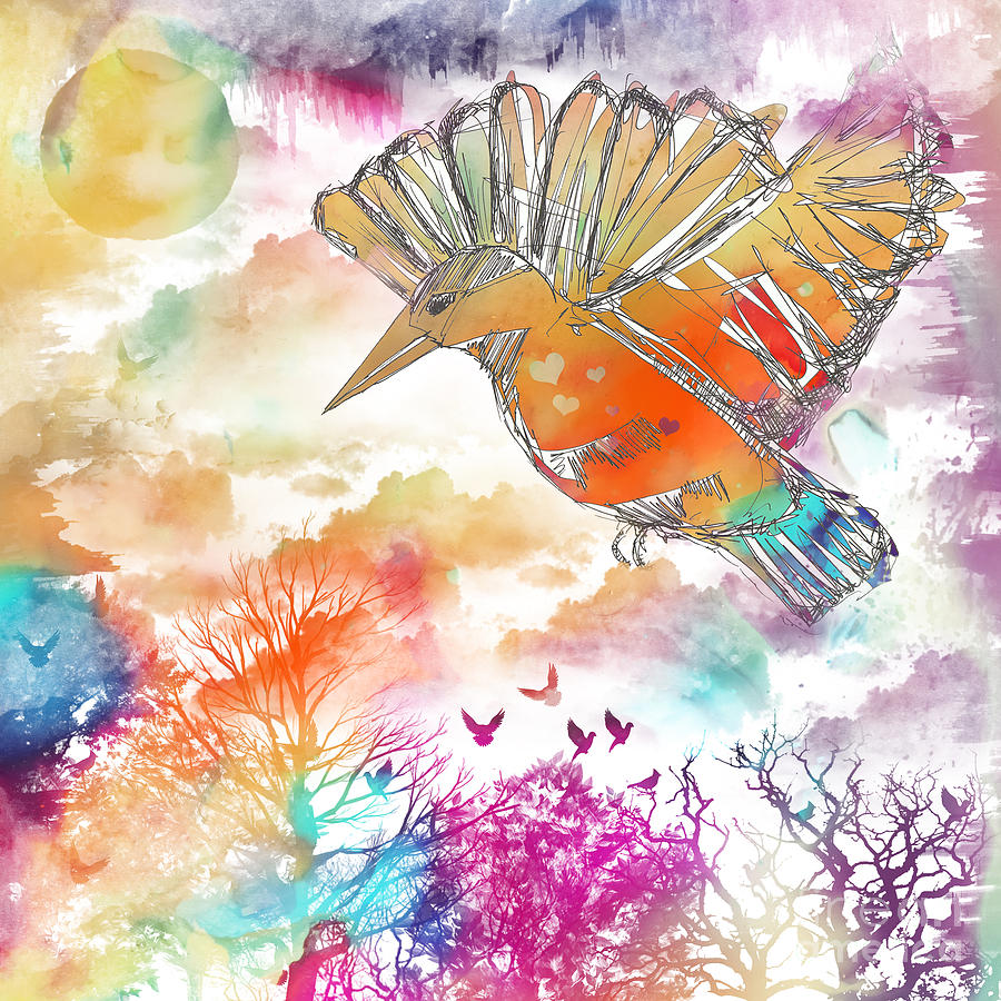 Colored bird Digital Art by Justyna Jaszke JBJart